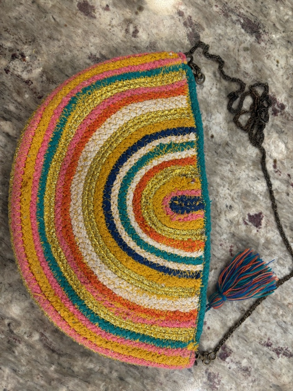 Paper Source Multicolor Handwoven Half-Moon Crossbody Bag - Picture 3 of 11